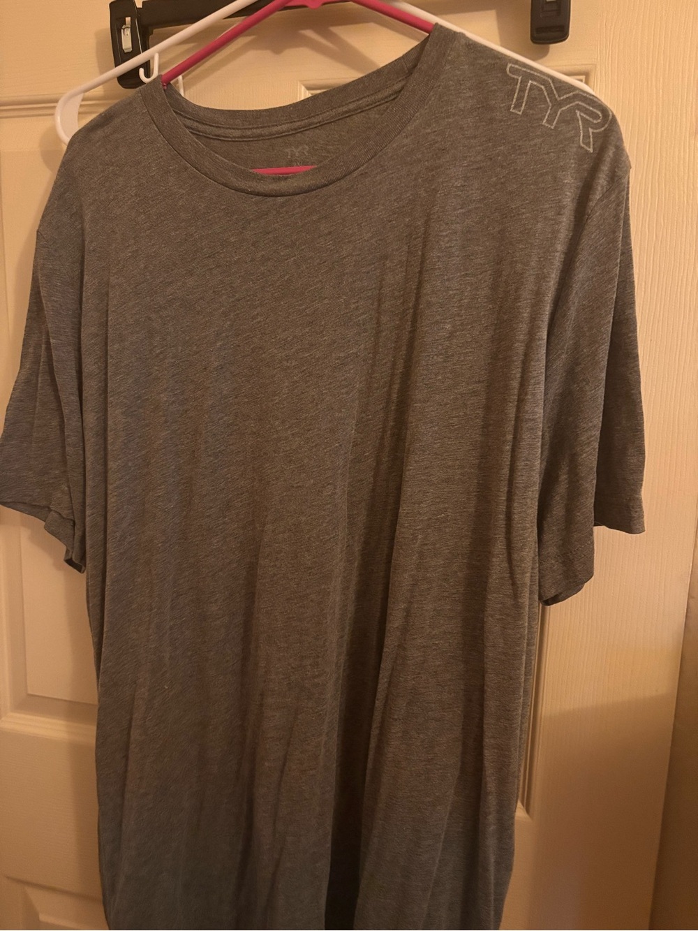 TYR Men's Gray Short-Sleeve Crew Tee with Shoulder Logo